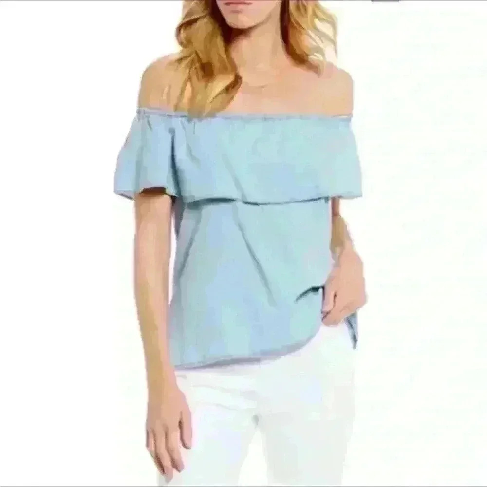 Sanctuary Chambray Off Shoulder Blouse, EUC, Size S